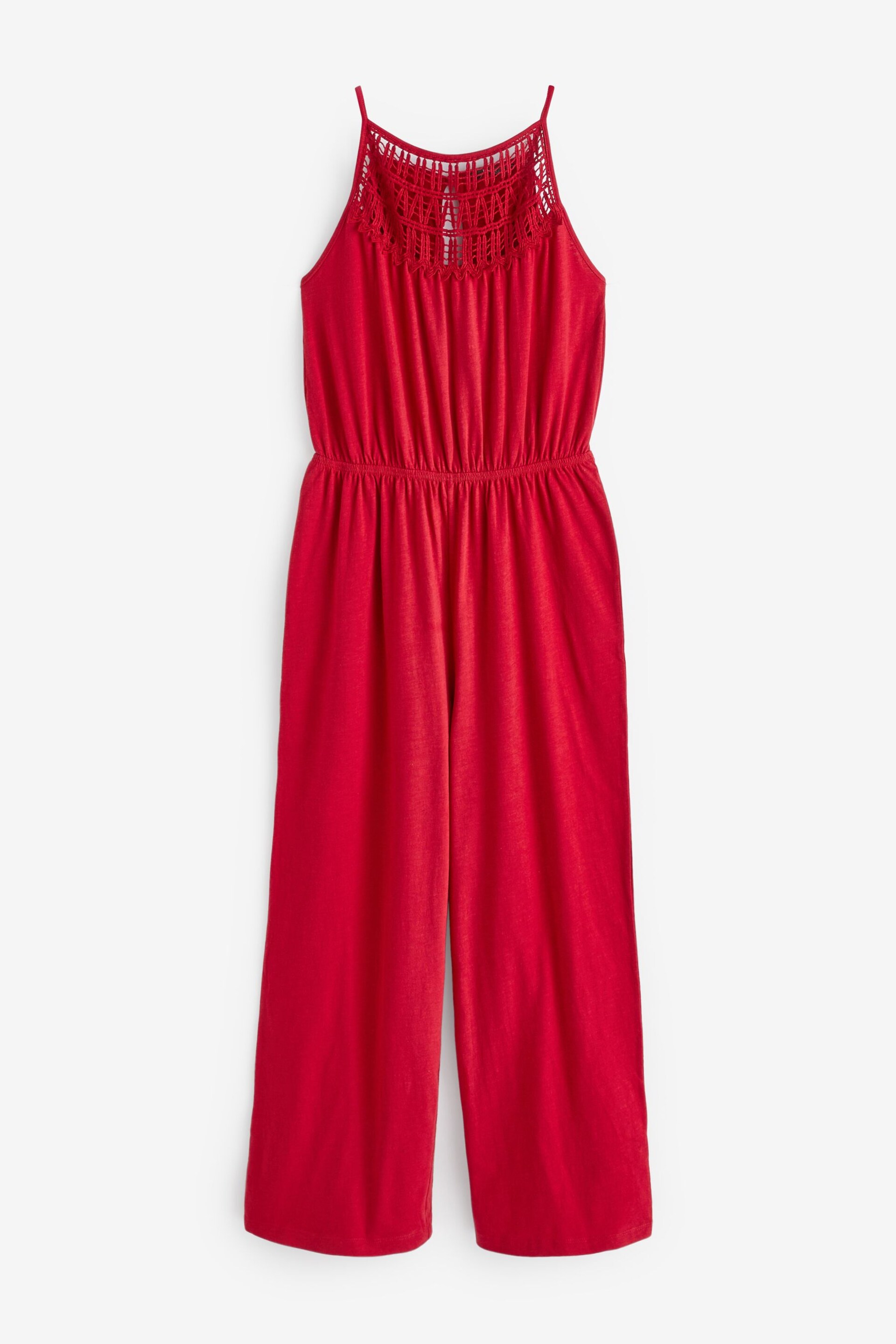 Red Crochet Detail Sleeveless Jumpsuit - Image 5 of 6