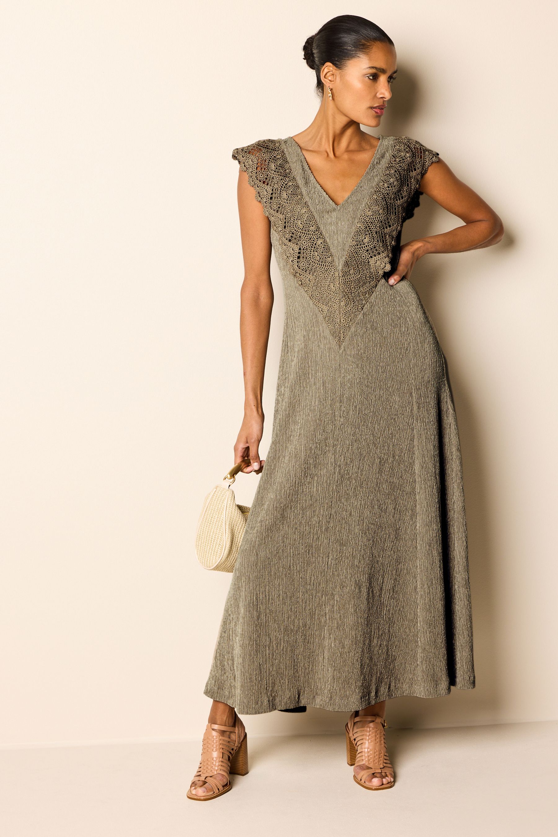 Khaki occasion dress clearance
