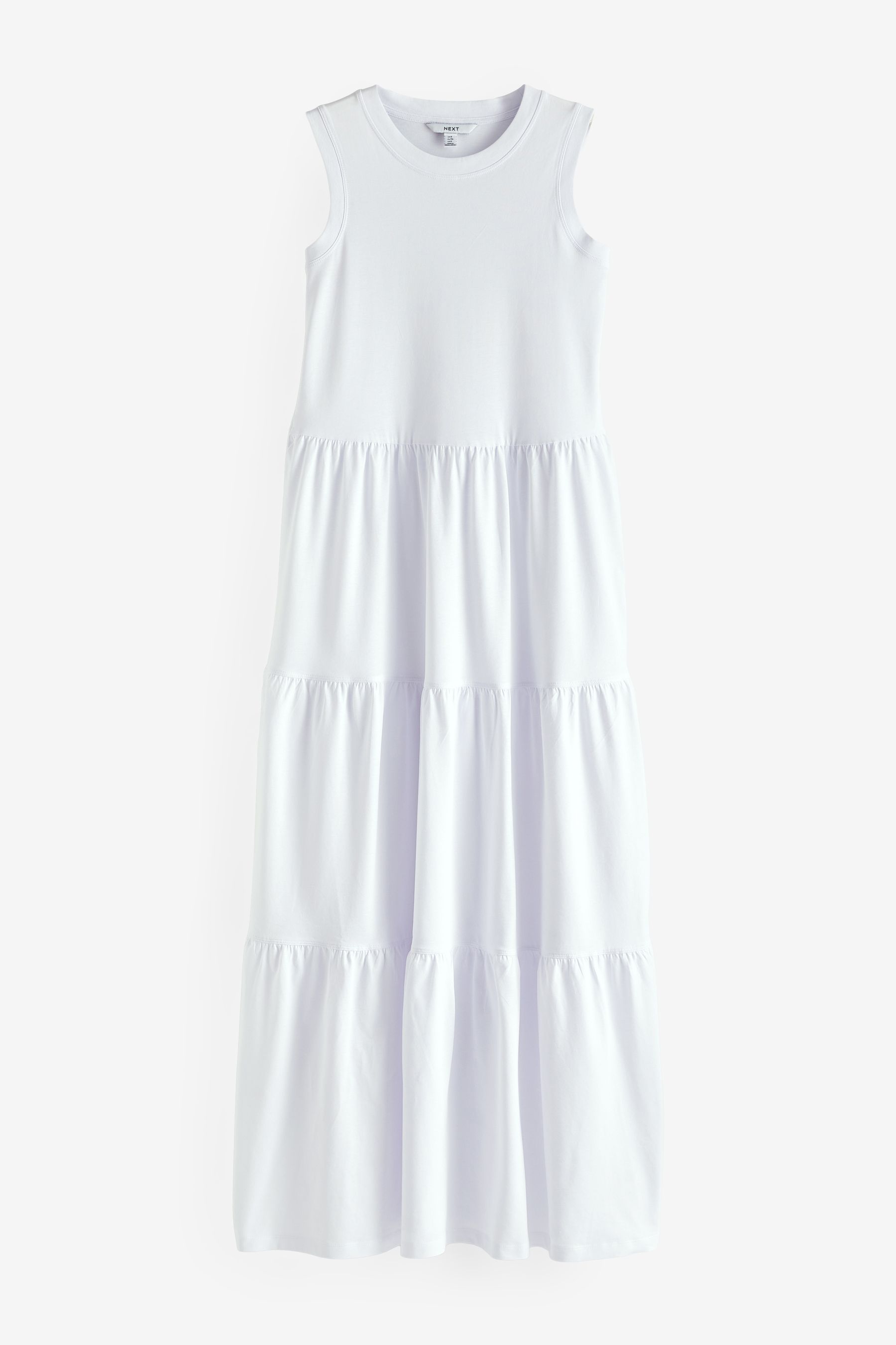Buy White Sleeveless 100 Cotton Crew Neck Tiered Summer Maxi Jersey Dress from Next Ireland