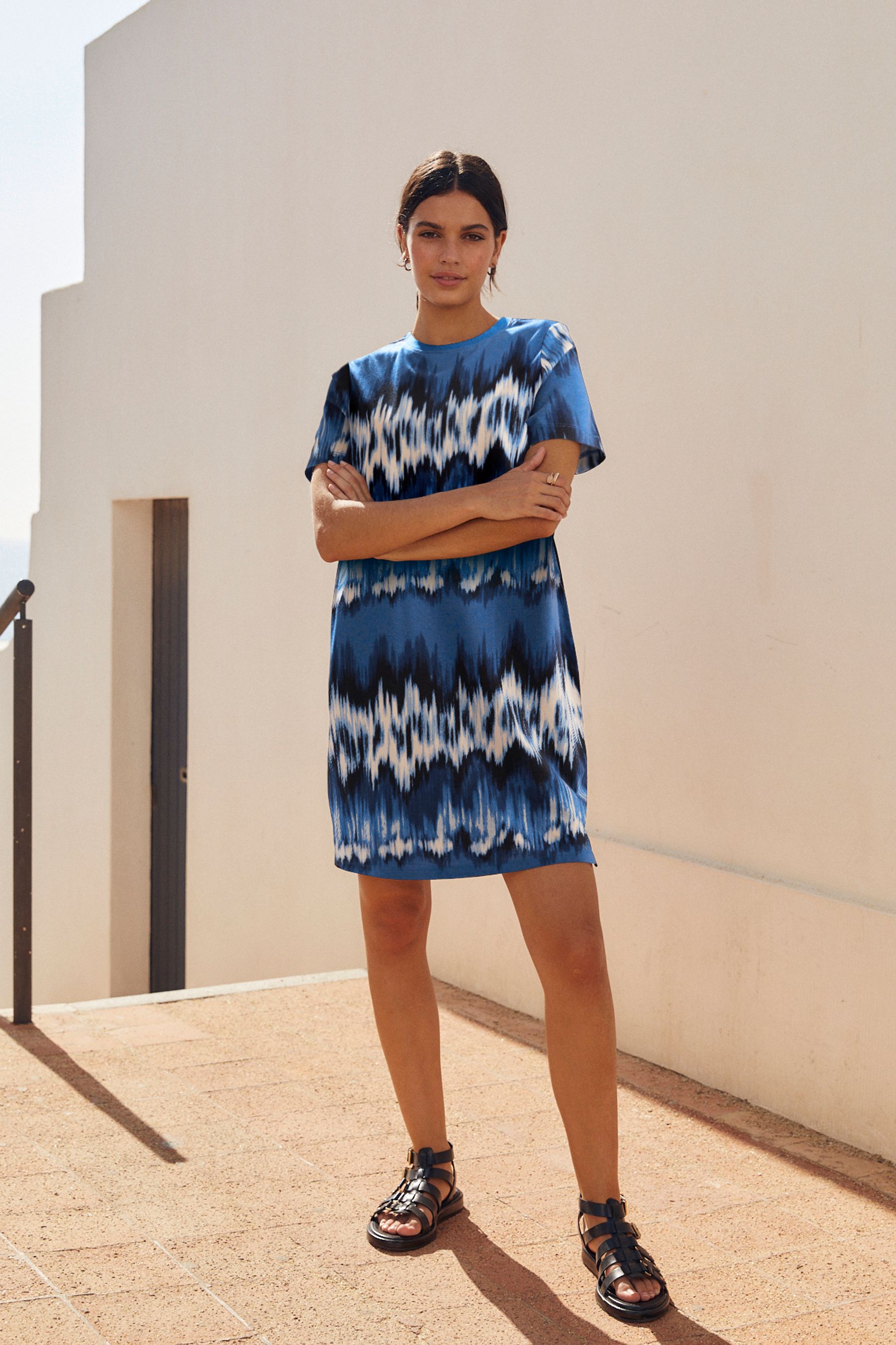 Buy Blue Print 100 Cotton Crew Neck Short Sleeve T Shirt Dress from the Next UK online shop