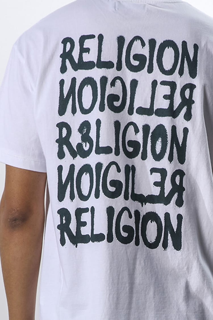 Religion White Relaxed Fit Crew Neck 100% Cotton T-Shirt with Back and Chest Graphic - Image 4 of 4