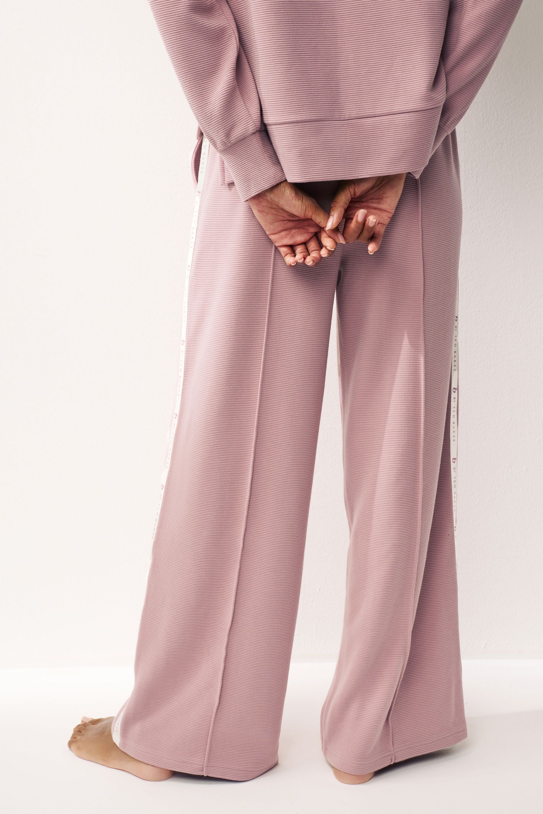 Pink ribbed joggers online