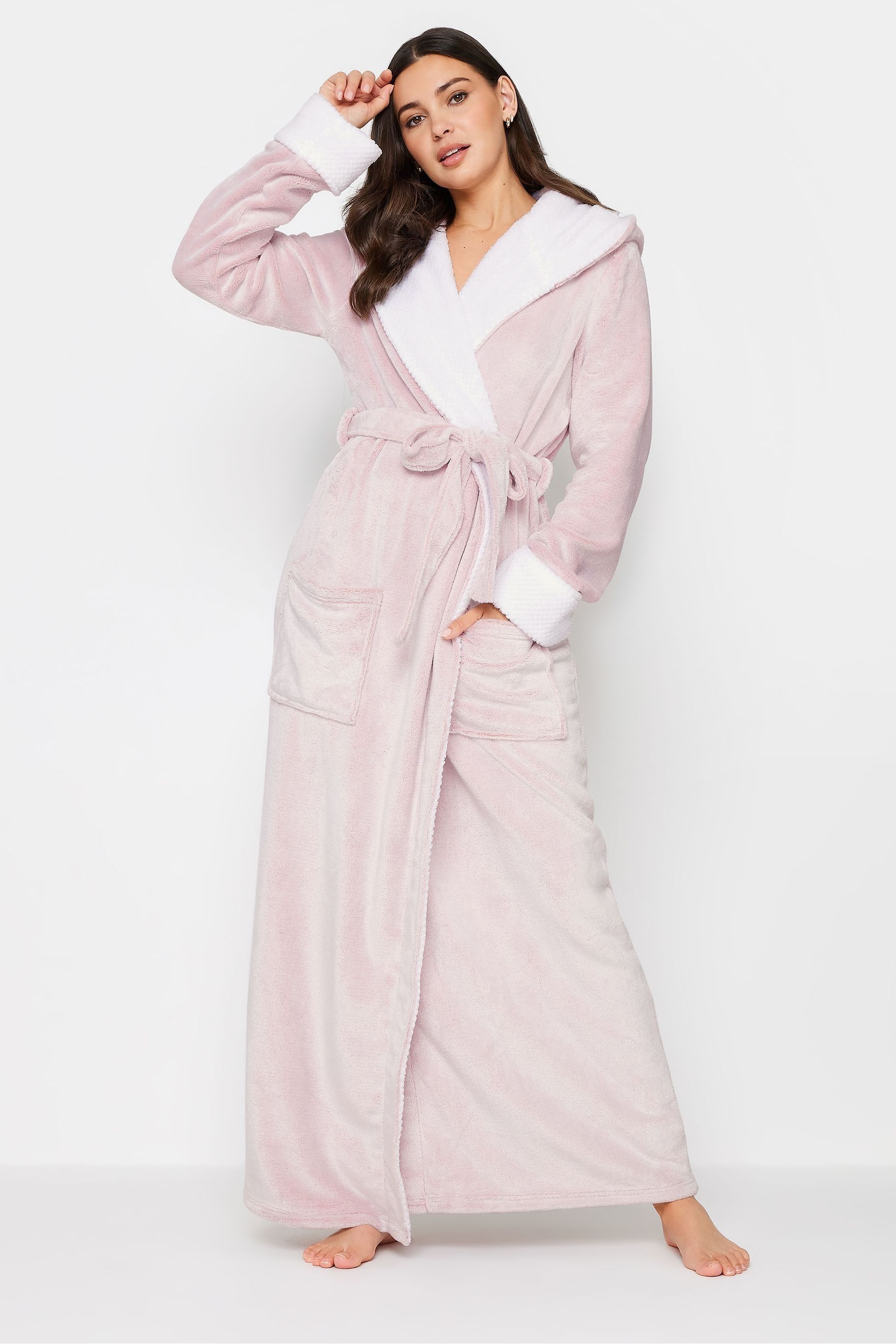 Buy Long Tall Sally Pink Contrast Waffle Trim Hooded Maxi Robe from Next Luxembourg