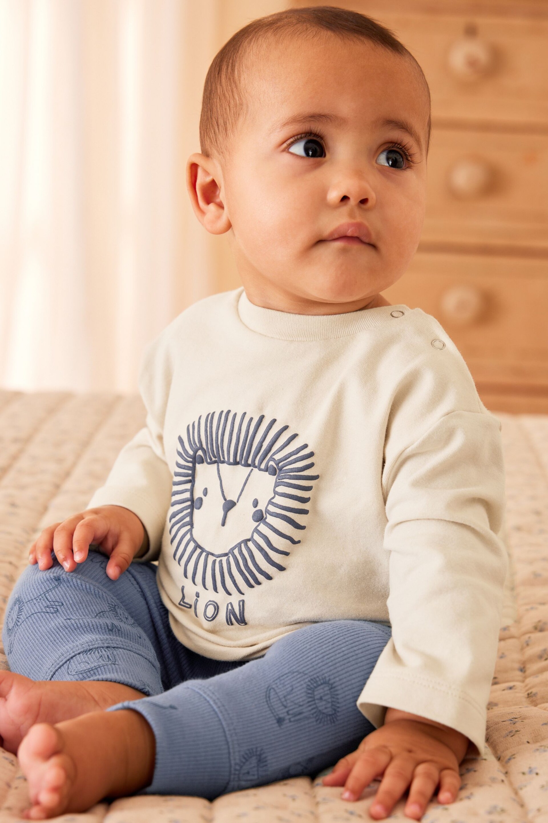 Blue/White Lion Baby Top and Leggings 2 Piece Set - Image 1 of 7