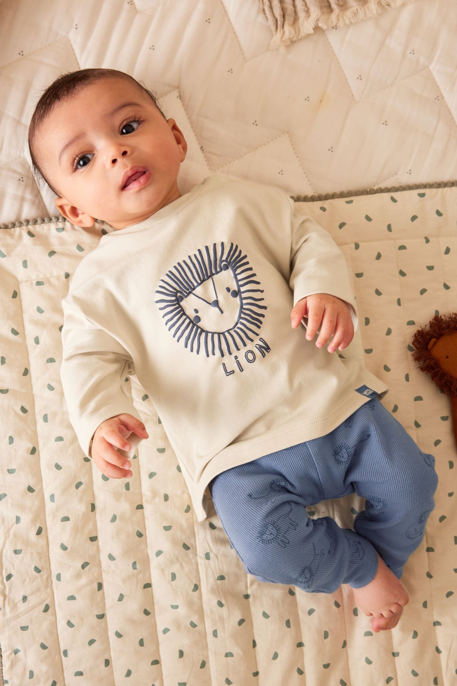 Blue/White Lion Baby Top and Leggings 2 Piece Set - Image 2 of 7
