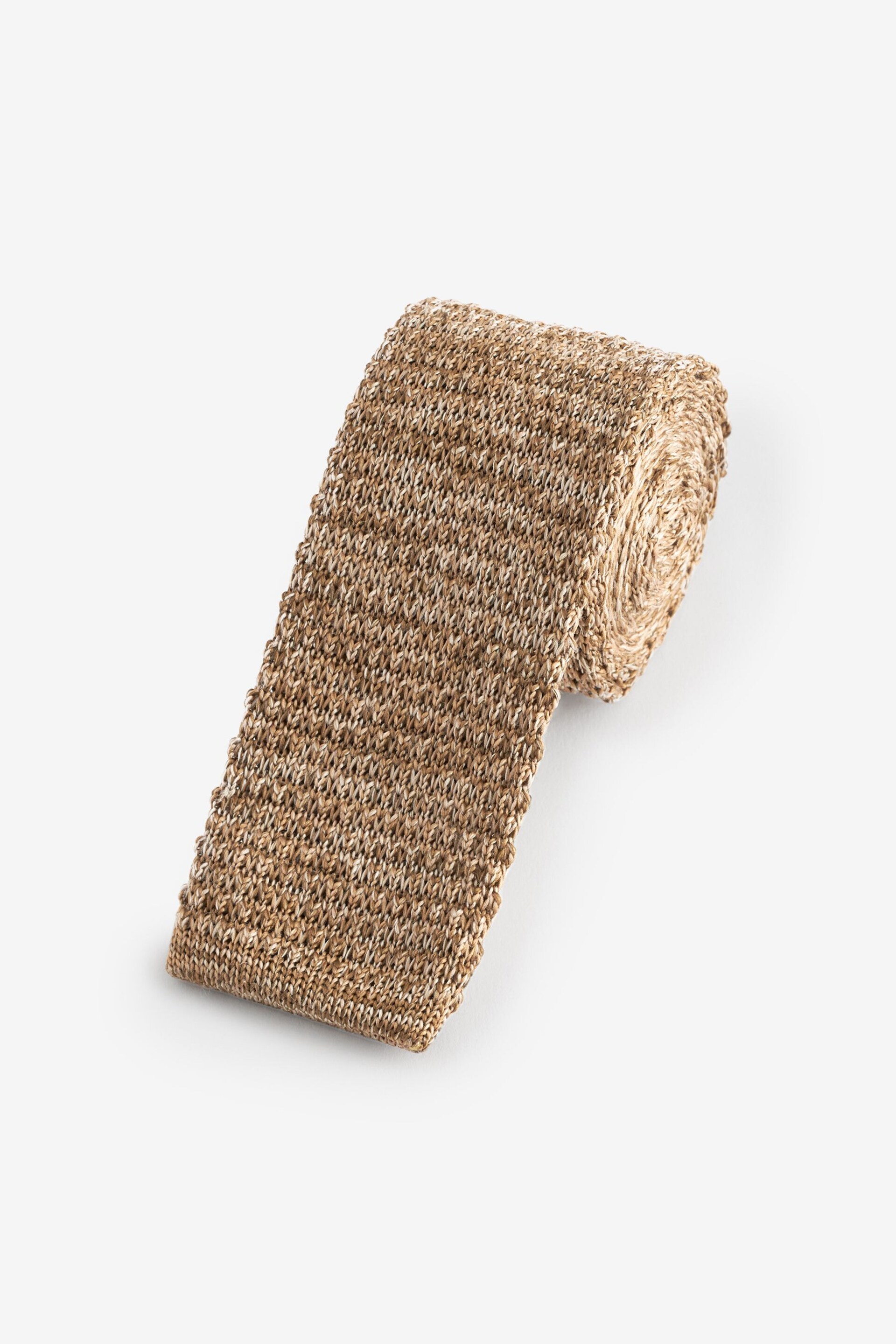 Neutral Brown Marl Slim Knitted Tie - Image 1 of 3