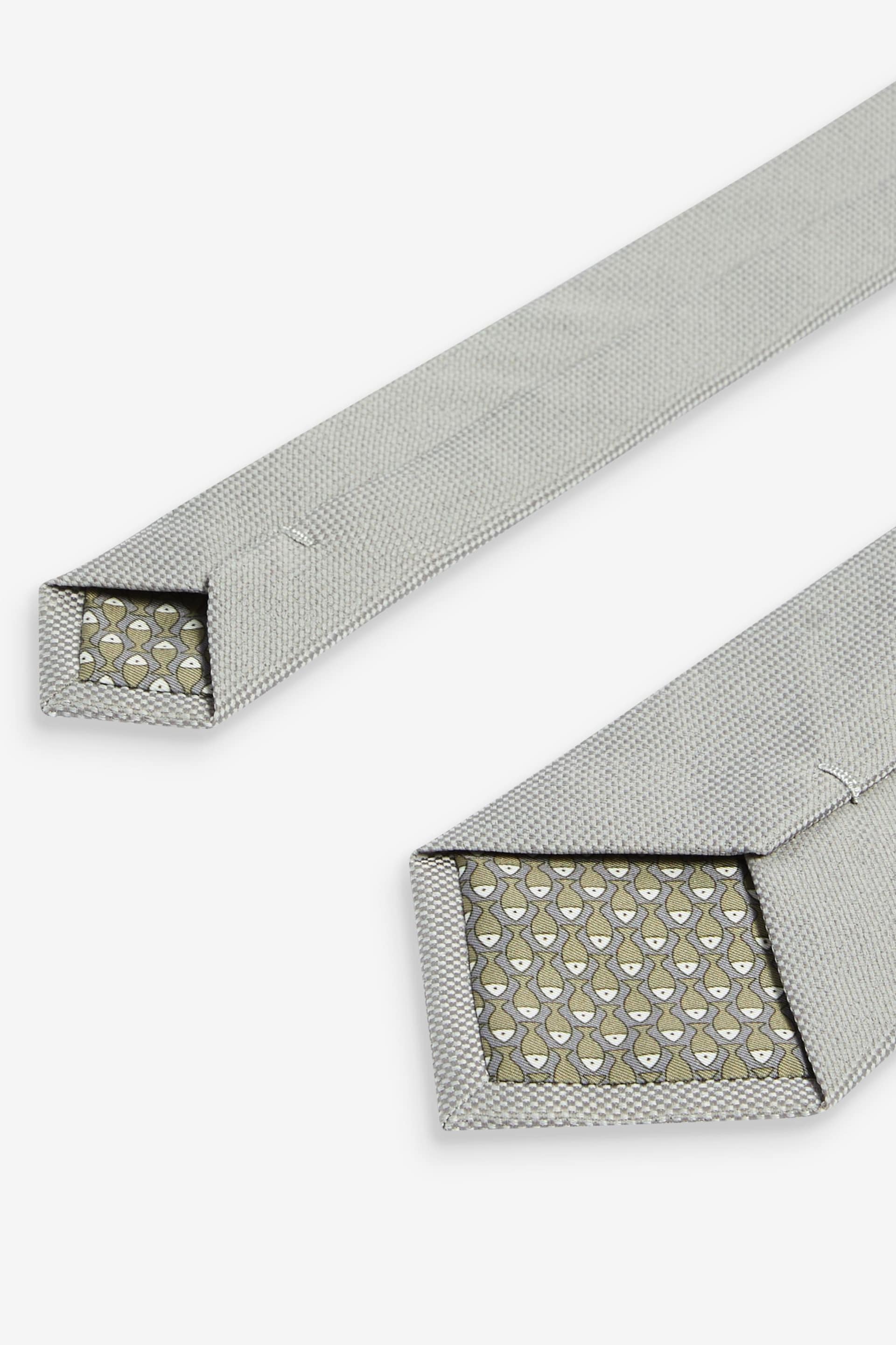 Light Grey/Grey Fish Print Tie And Pocket Square Set - Image 4 of 5