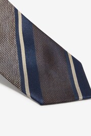 Neutral Brown/Navy Blue Stripe Textured Silk Tie - Image 2 of 3