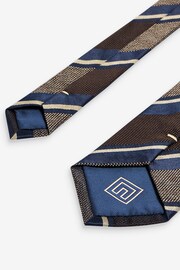 Neutral Brown/Navy Blue Stripe Textured Silk Tie - Image 3 of 3