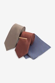 Neutral Brown/Rust Orange 2 Pack Textured Ties And Pocket Sqaure Set - Image 1 of 8