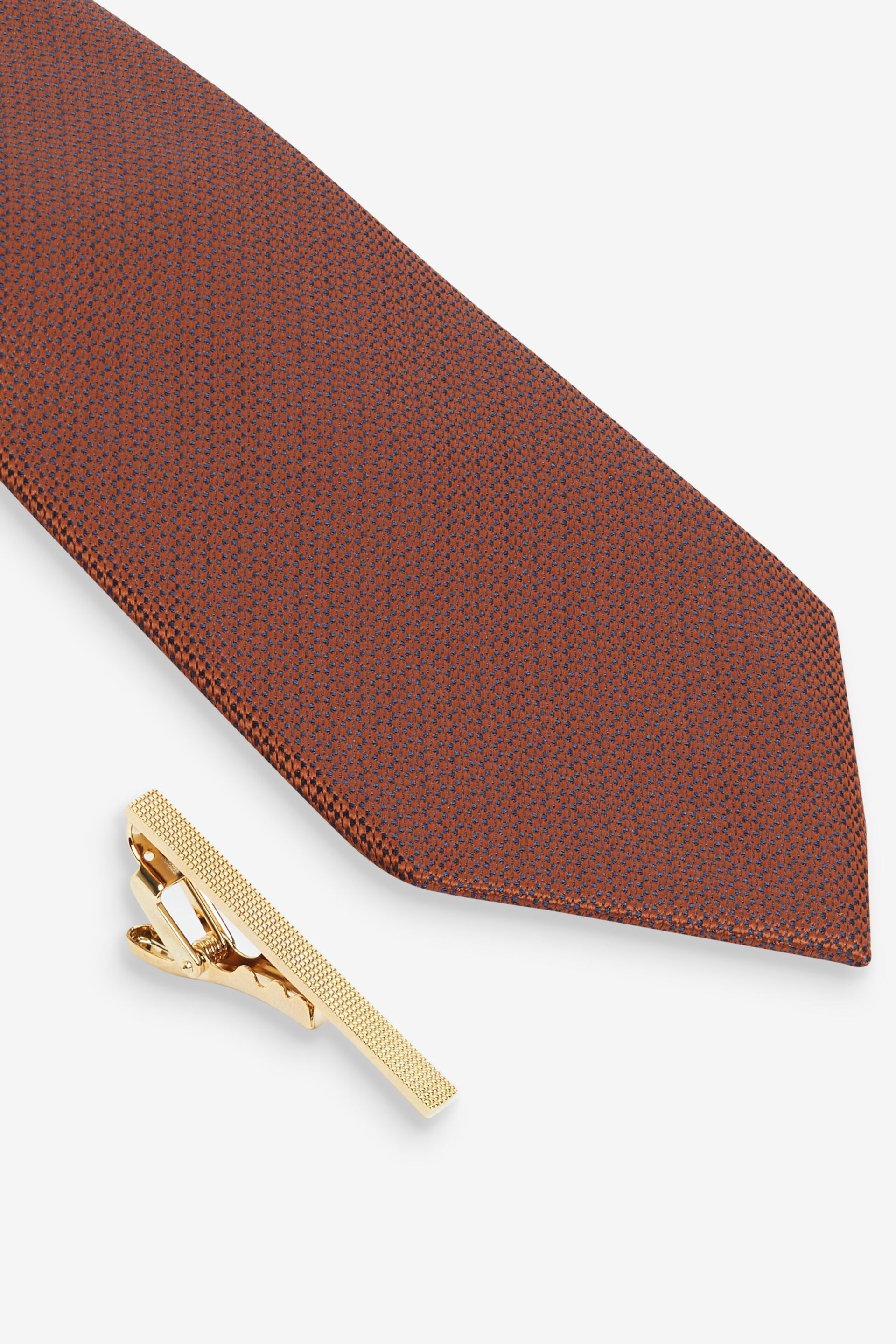 Neutral Brown/Rust Orange 2 Pack Textured Ties And Pocket Sqaure Set - Image 3 of 8