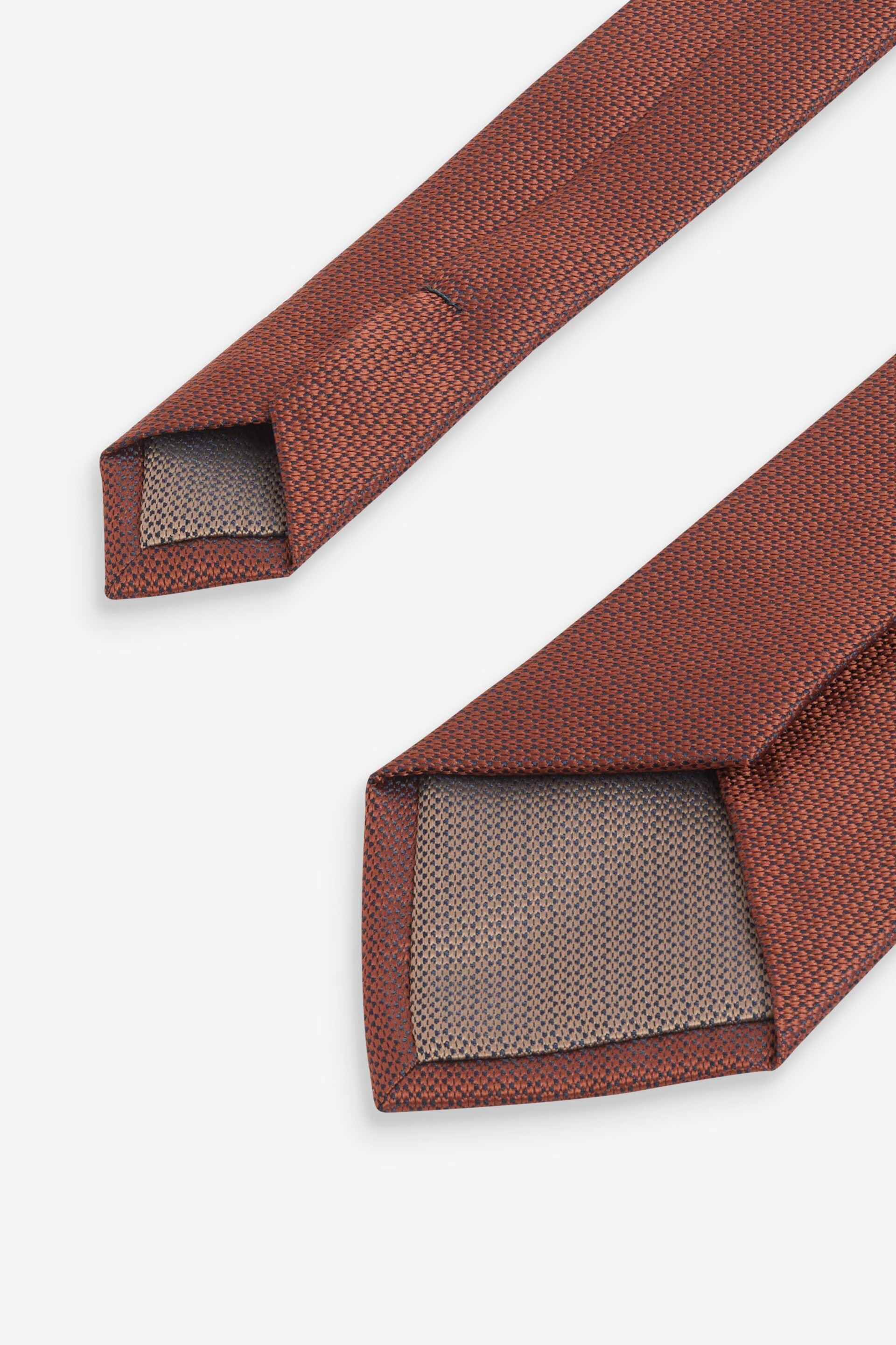 Neutral Brown/Rust Orange 2 Pack Textured Ties And Pocket Sqaure Set - Image 5 of 8