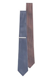 Navy Blue/Rust Brown Textured Tie With Tie Clips 2 Pack - Image 2 of 8
