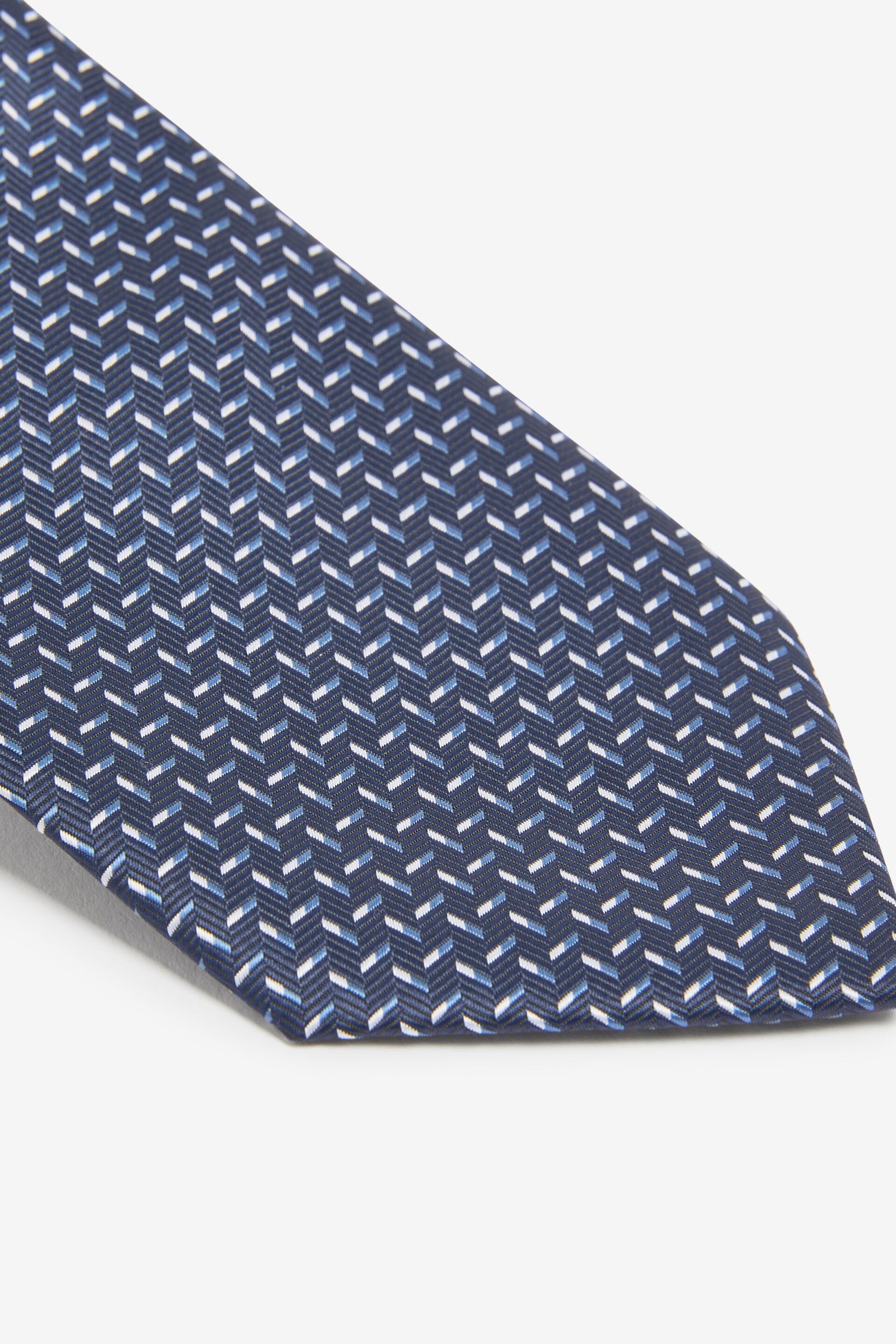 Navy Blue/Rust Brown Textured Tie With Tie Clips 2 Pack - Image 5 of 8