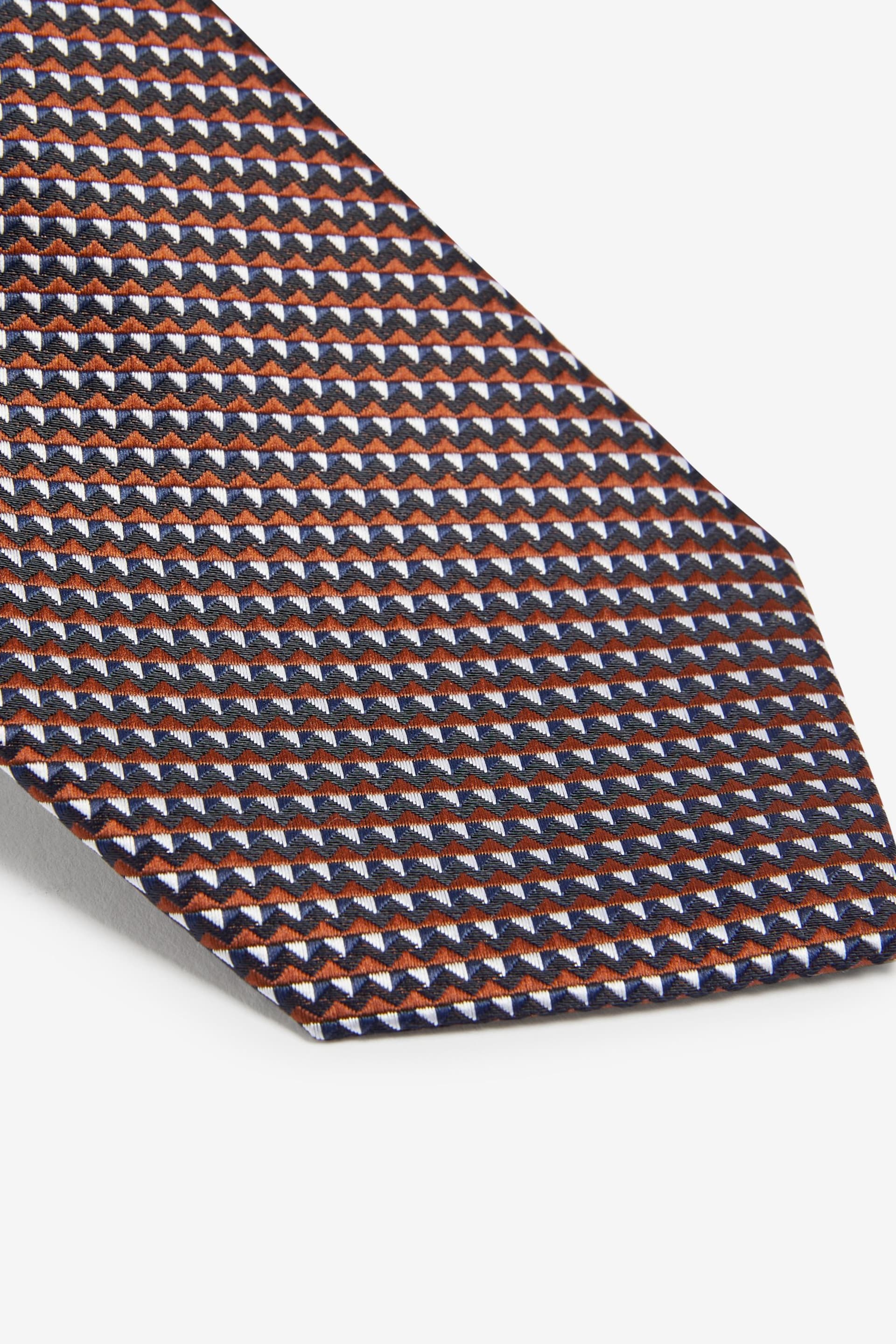 Navy Blue/Rust Brown Textured Tie With Tie Clips 2 Pack - Image 6 of 8