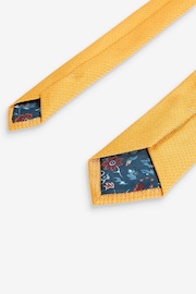 Yellow/Navy Blue Floral Slim Tie And Pocket Square Set - Image 4 of 5