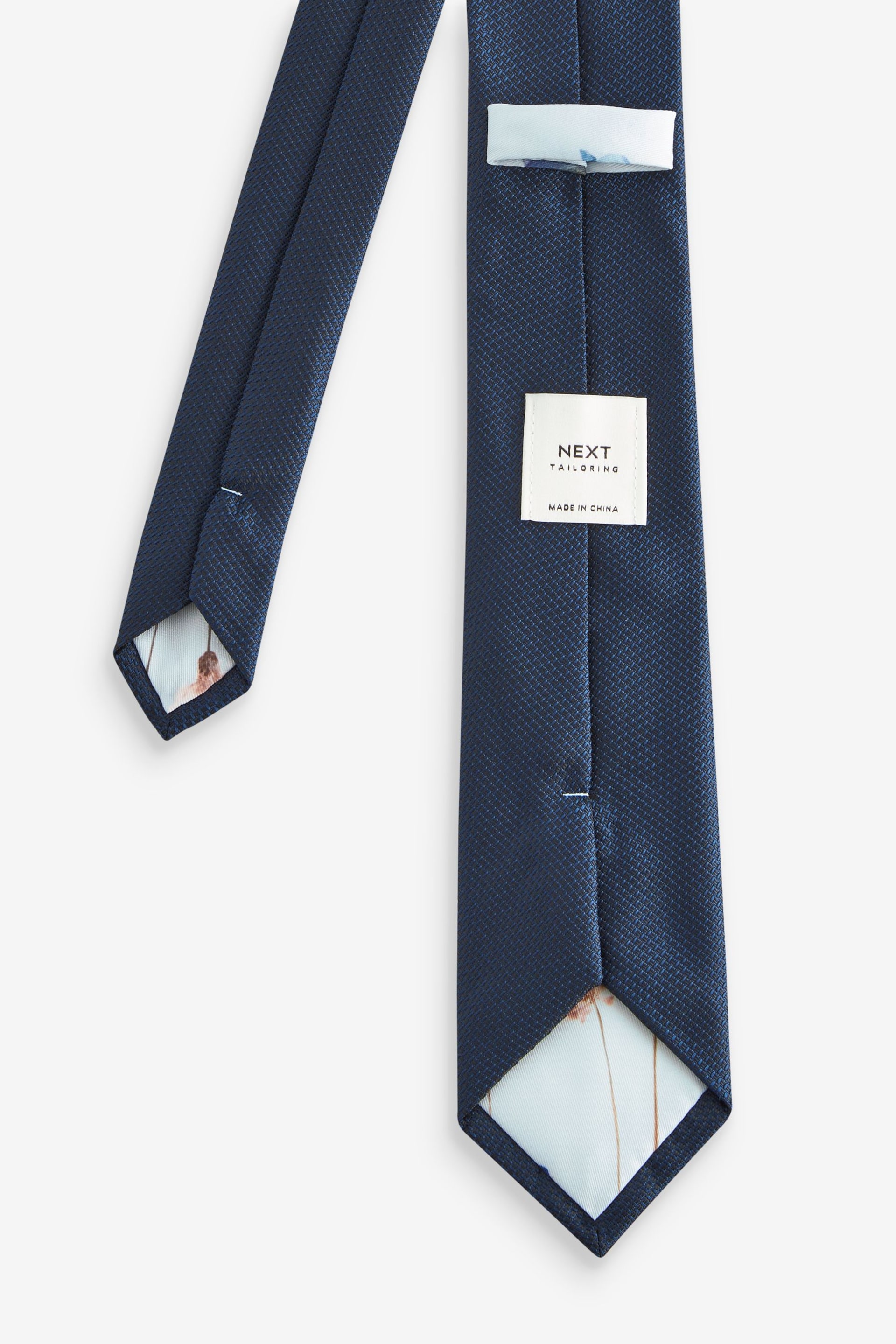 Navy Blue/Light Blue Pressed Flower Slim Tie And Pocket Square Set - Image 3 of 5