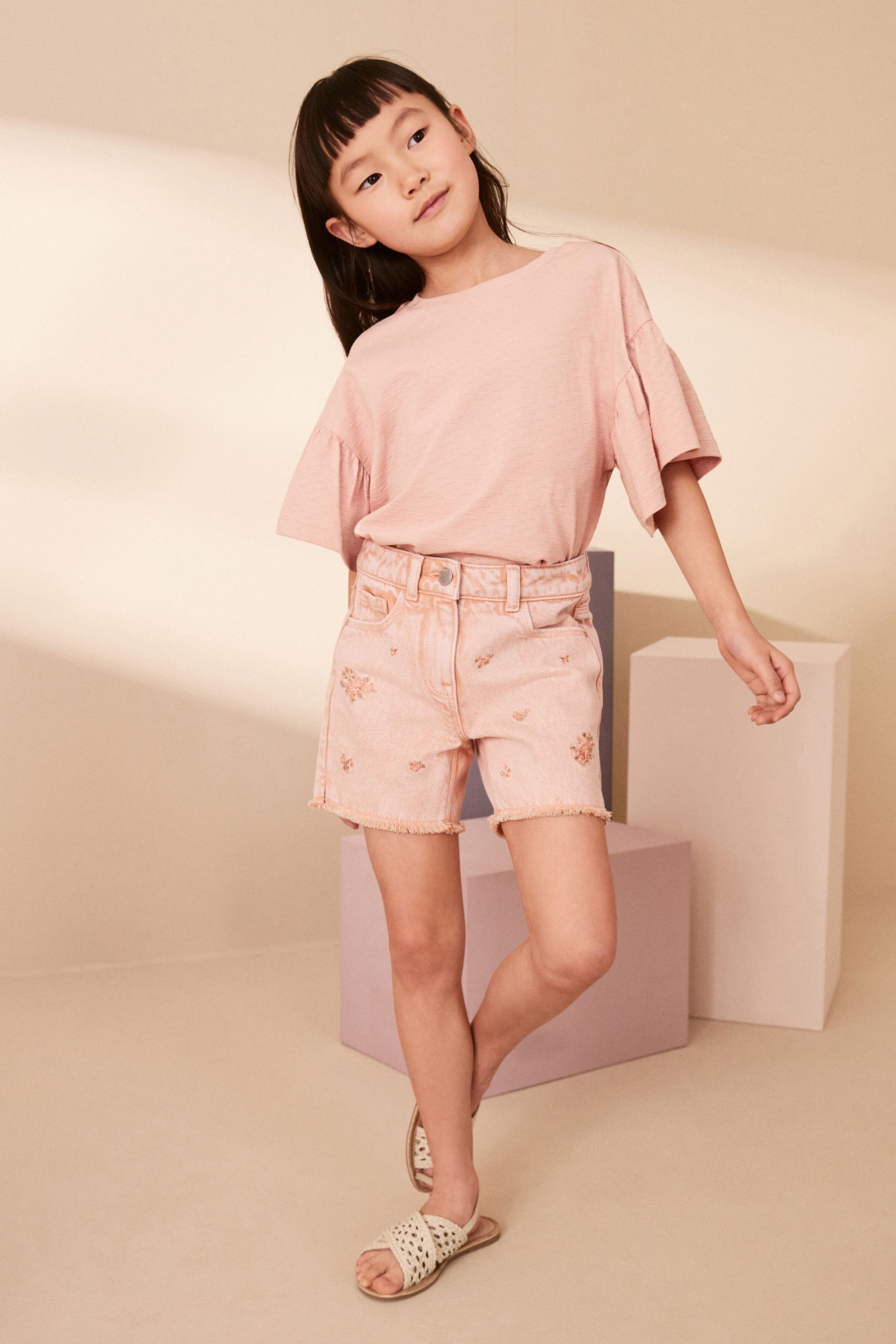 Buy Orange Embroidery Fray Shorts 3 16yrs from Next Luxembourg