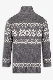 The Little Tailor Mens Grey Cosy Zip Neck Fairisle Knitted Christmas Jumper - Image 4 of 5