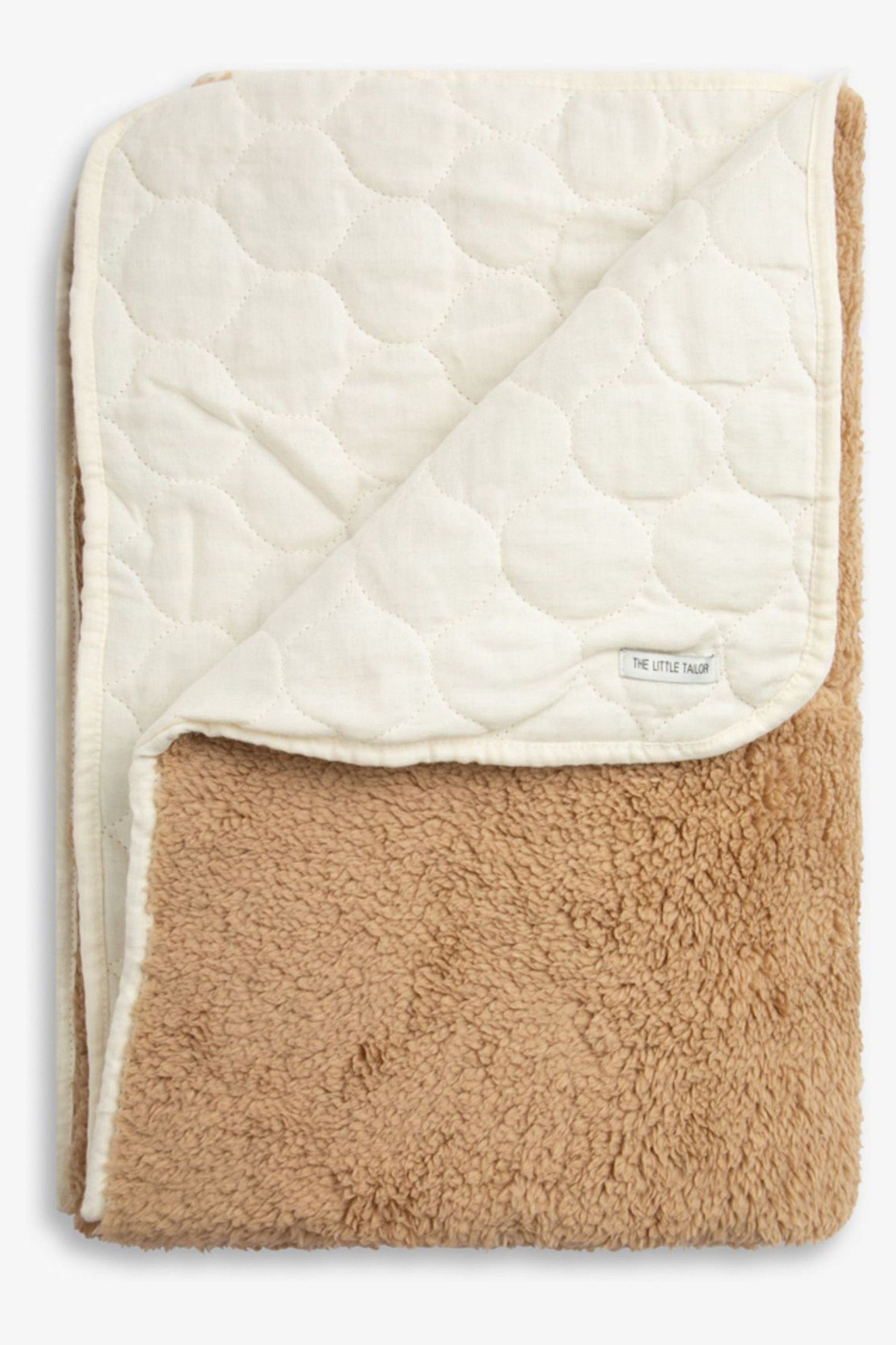 The Little Tailor Quilted Reversible Sherpa Fleece Lined Borg Baby Blanket one NATURAL