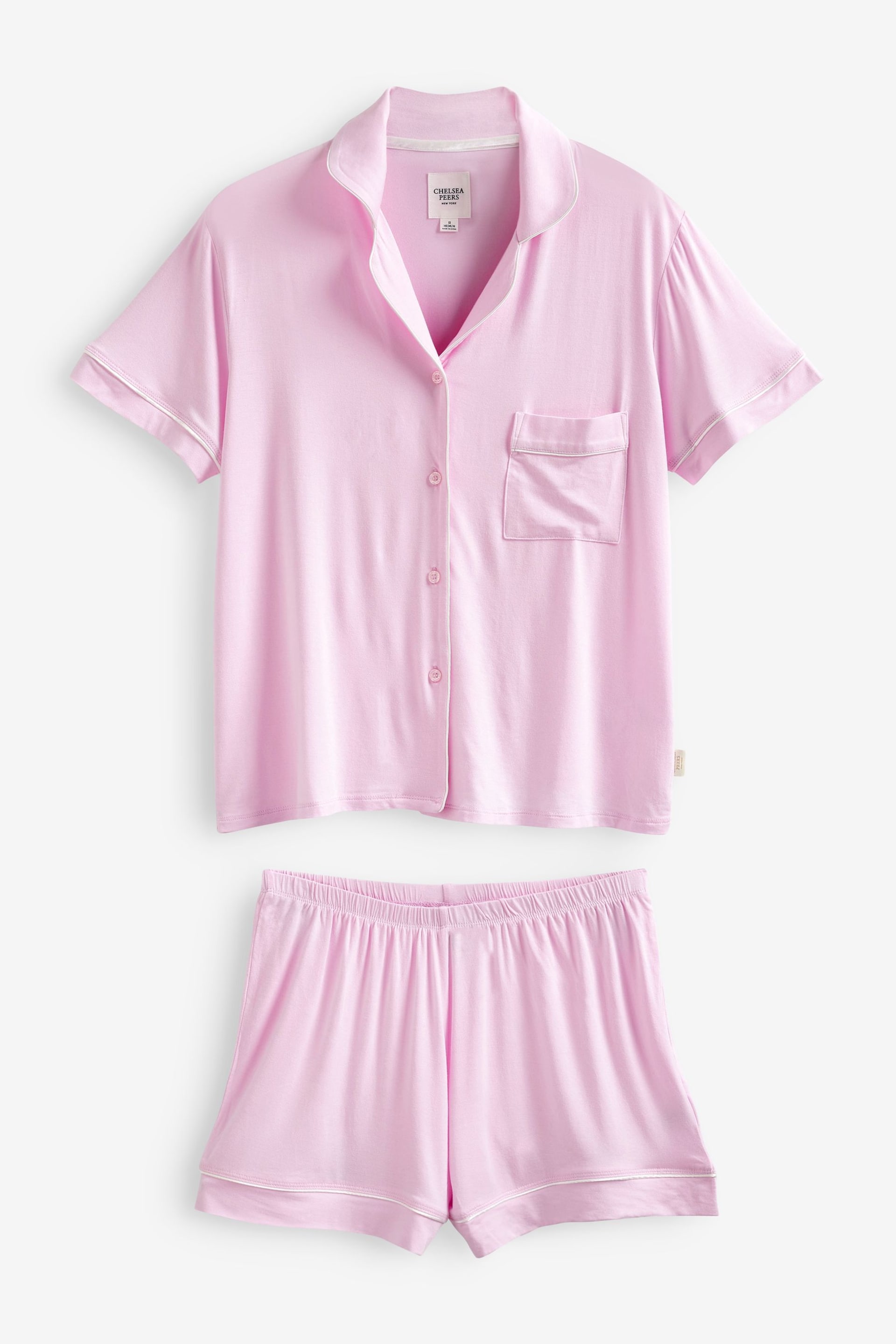 Chelsea Peers Pink Modal Button Up Short Pyjamas Set - Image 6 of 6