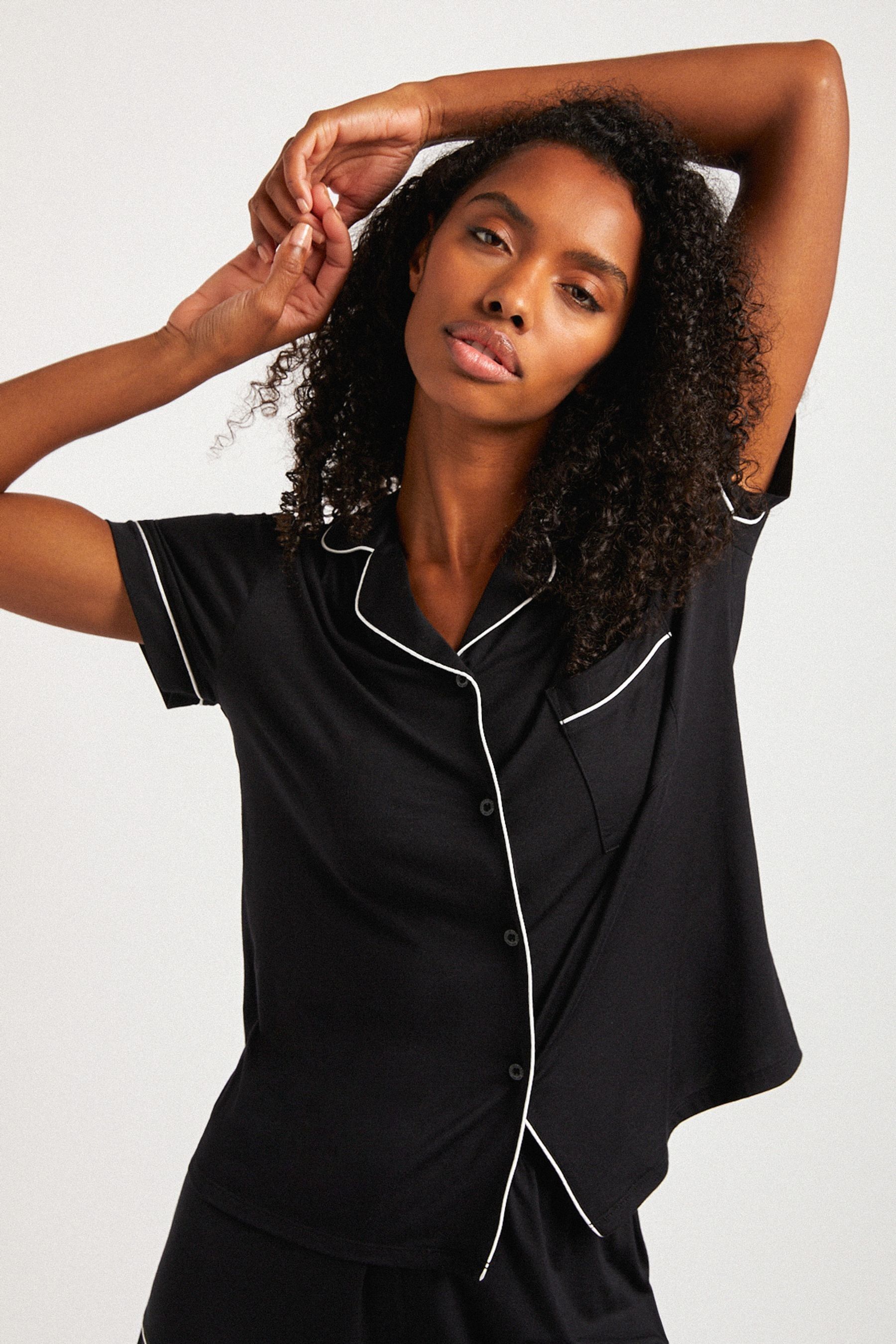 Buy Chelsea Peers Black Modal Button Up Short Pyjamas Set from the Next UK online shop
