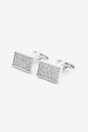 Silver Glitter Textured Cufflink And Tie Clip Set - Image 2 of 6