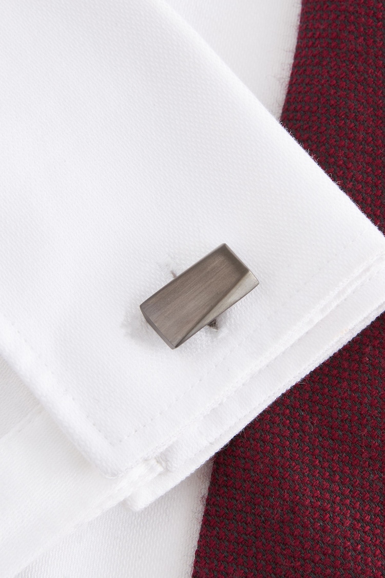 Gun Metal Rectangle Edge Cufflinks - Image 4 of 4