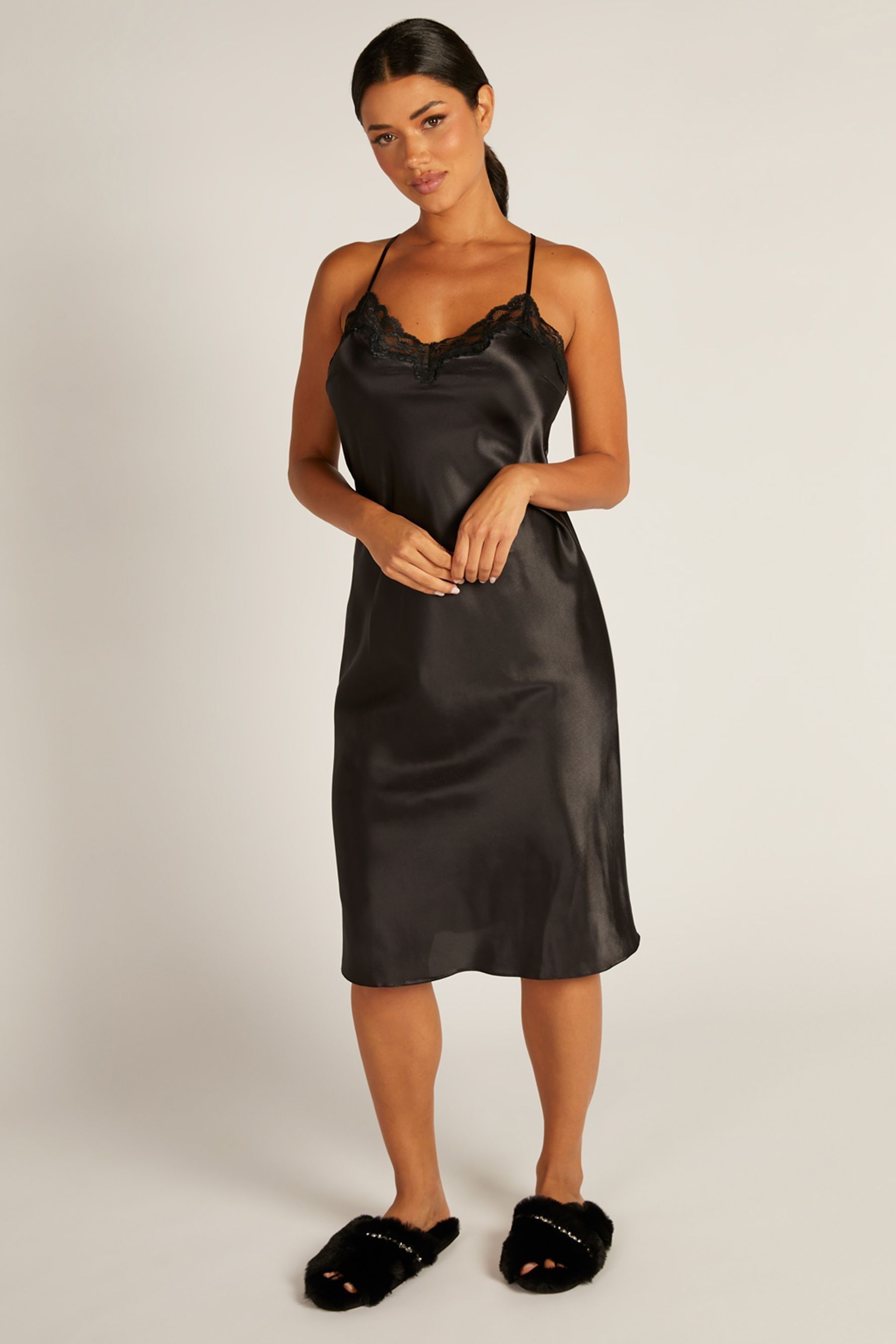 Buy Boux Avenue Amelia Long Black Chemise Nightie from Next Luxembourg
