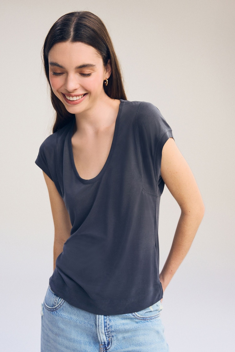 Charcoal Grey Premium Modal Rich Short Sleeve Scoop Neck T-Shirt - Image 1 of 6