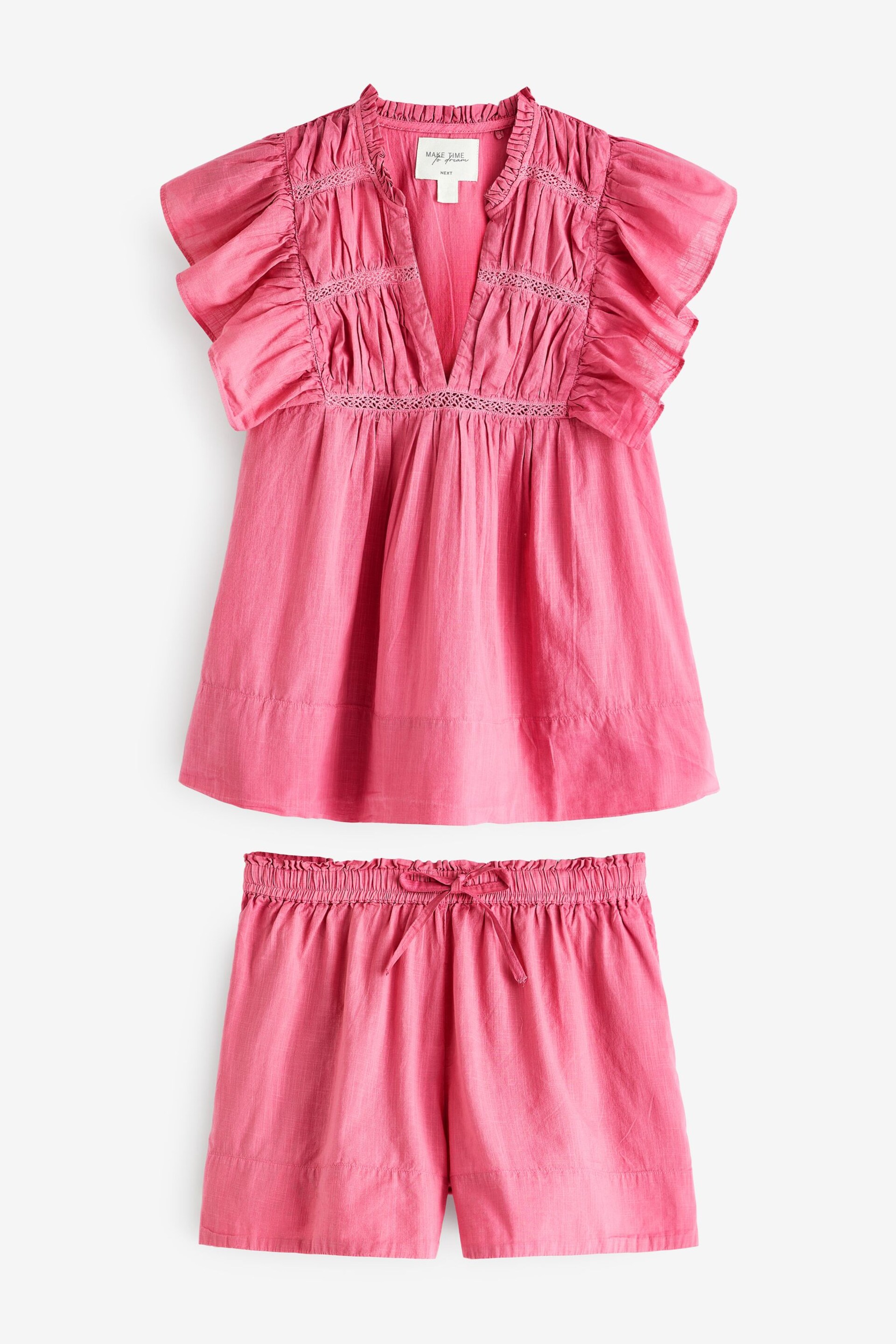 Pink Lightweight Cotton Short Set Pyjamas - Image 7 of 10