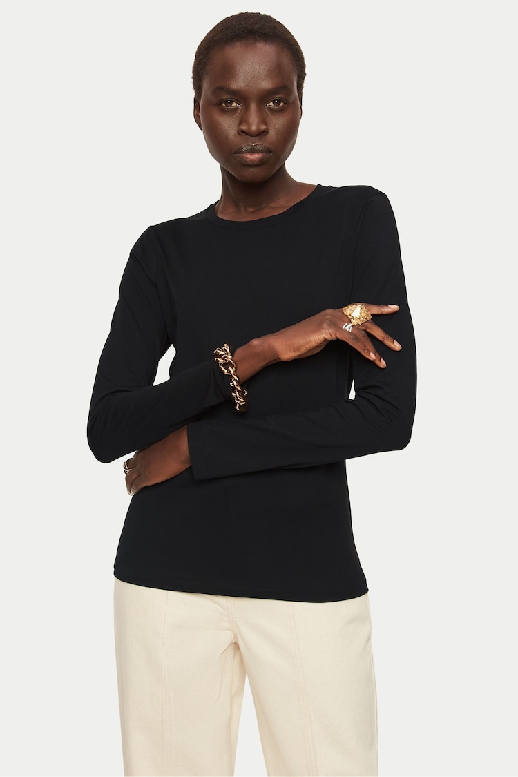 Jigsaw Black Supima 100% Cotton Long Sleeve Jumper - Image 1 of 5