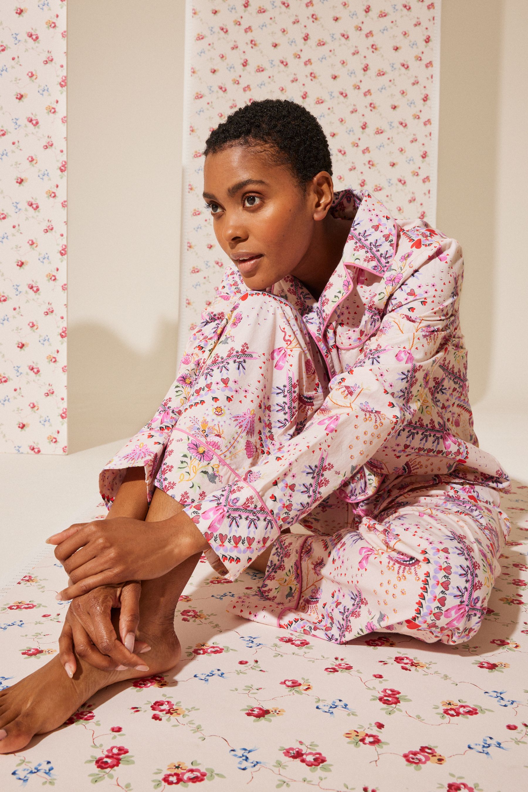 Ladies cotton button through pyjamas clearance