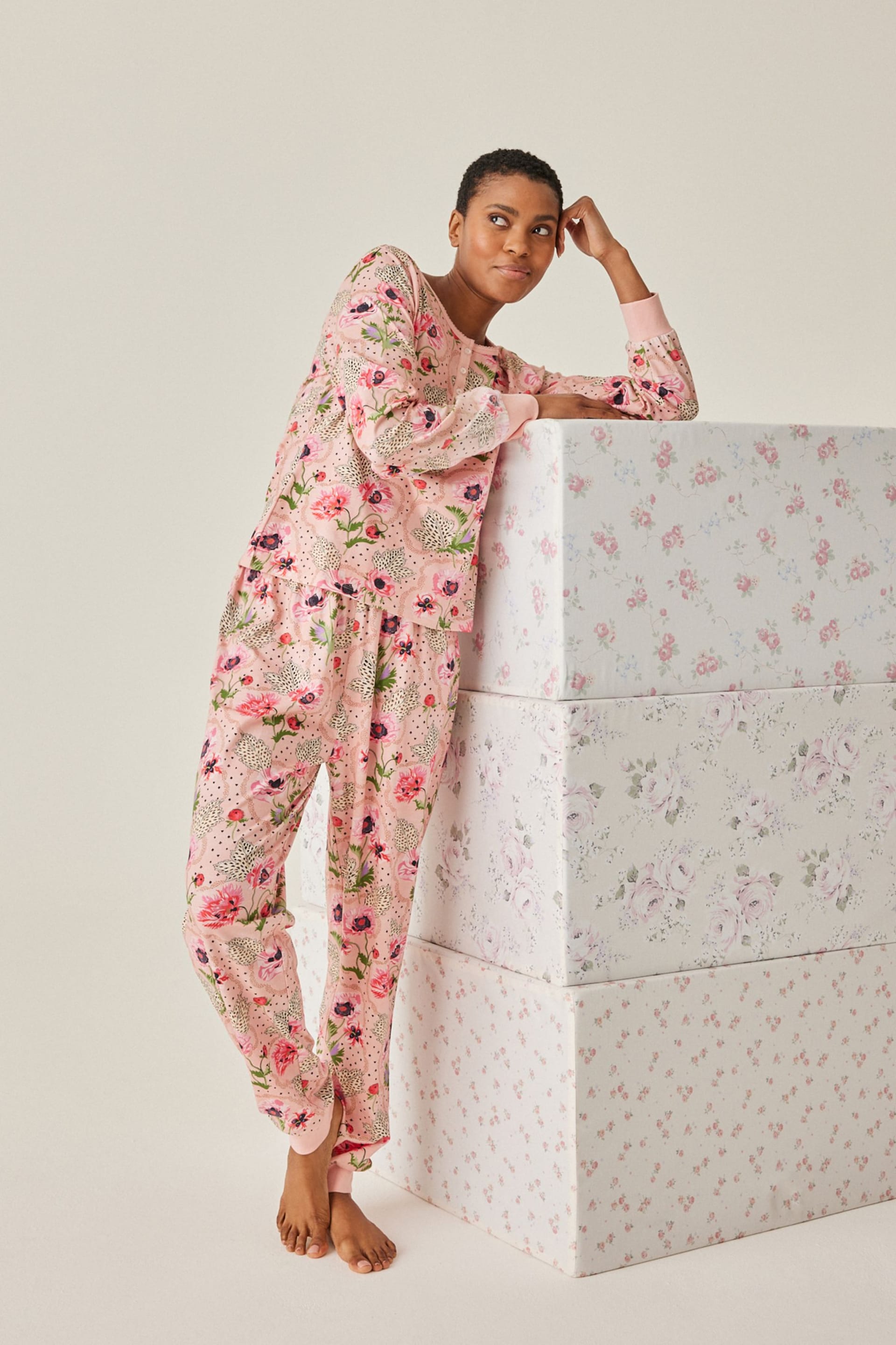 Cath Kidston Pink Floral Print Cotton Henley Pyjamas - Image 2 of 12