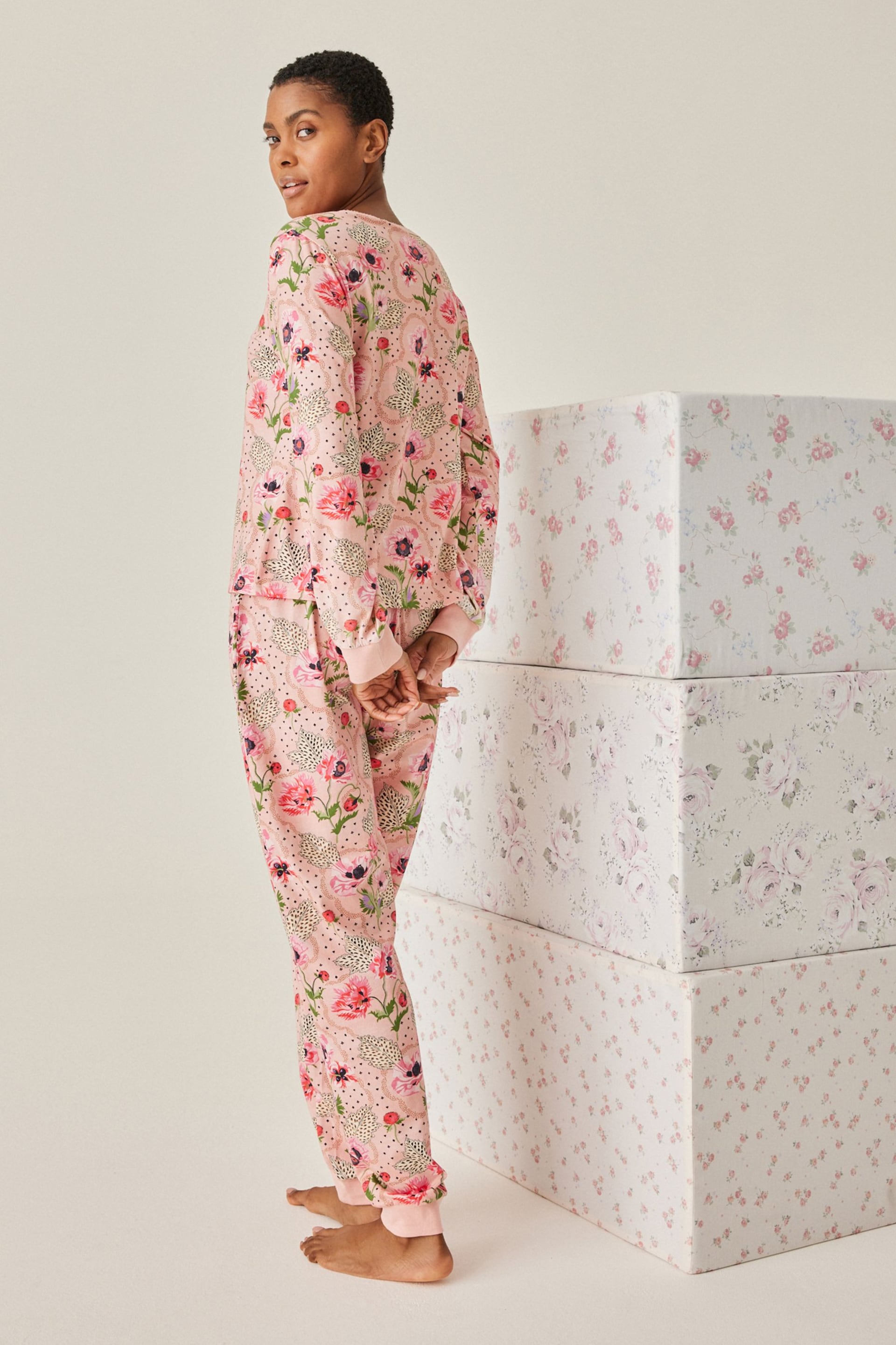Cath Kidston Pink Floral Print Cotton Henley Pyjamas - Image 5 of 12