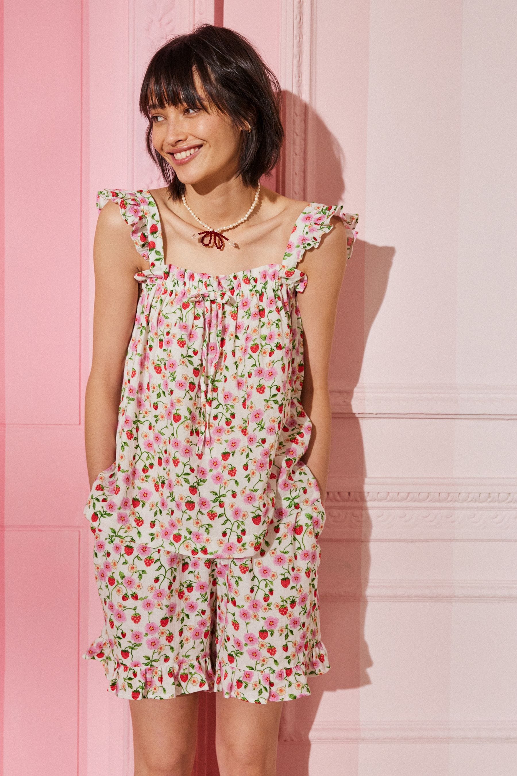 Buy Cath Kidston Ecru Pink Floral Strappy 100 Cotton Pyjamas Shorts Set from Next Canada