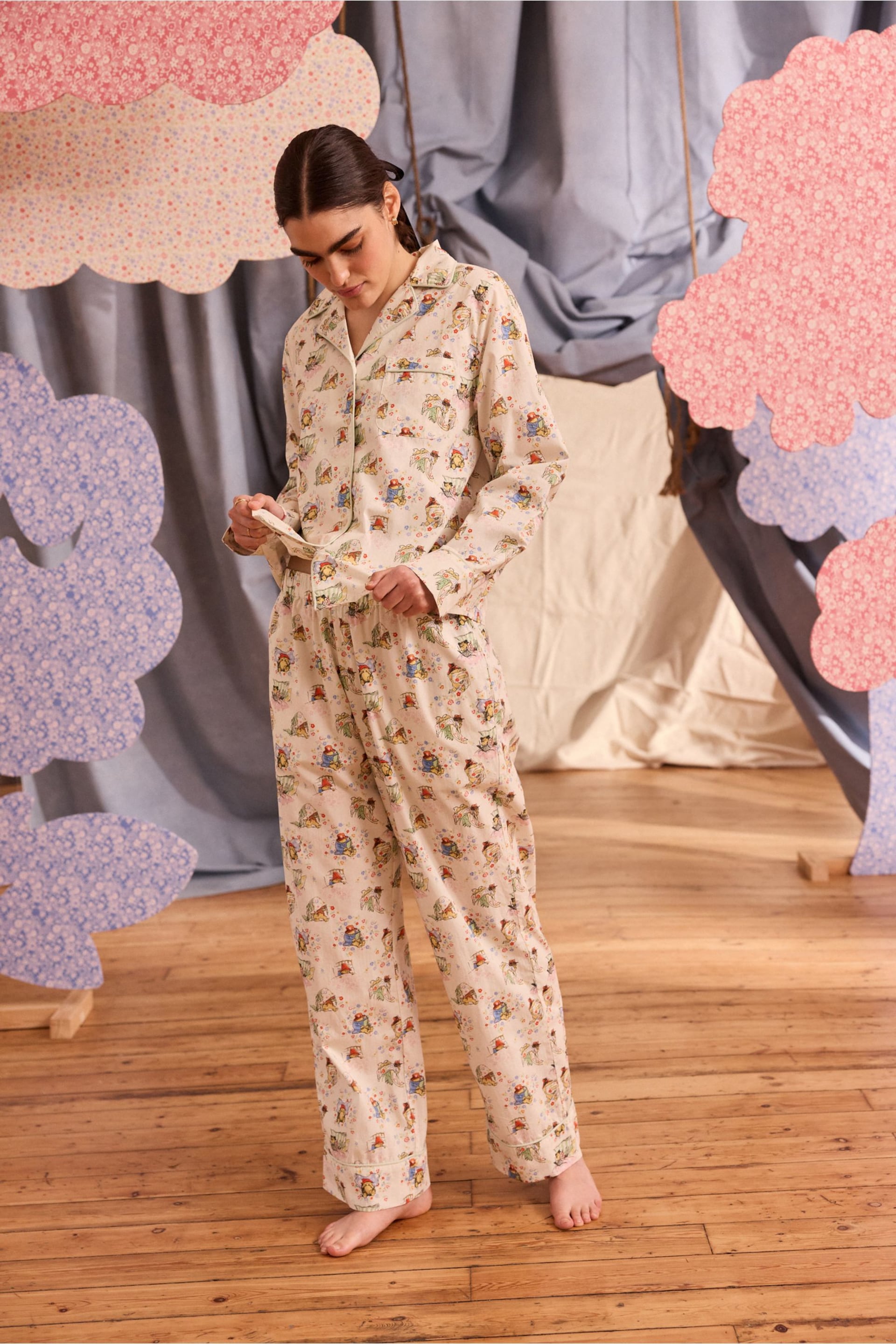 Cath Kidston Ecru Paddington Bear Cotton Poplin Button Through Pyjamas - Image 1 of 19