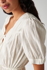 White Tie Front Tiered Textured Short Sleeve Blouse - Image 4 of 6