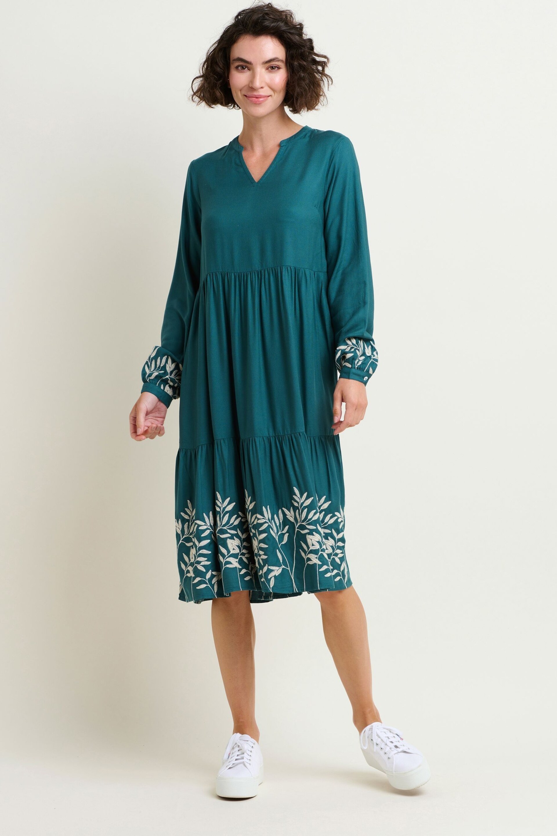 Brakeburn Blue Anwen Embroidered Sleeve & Hem Midi Dress - Image 3 of 4