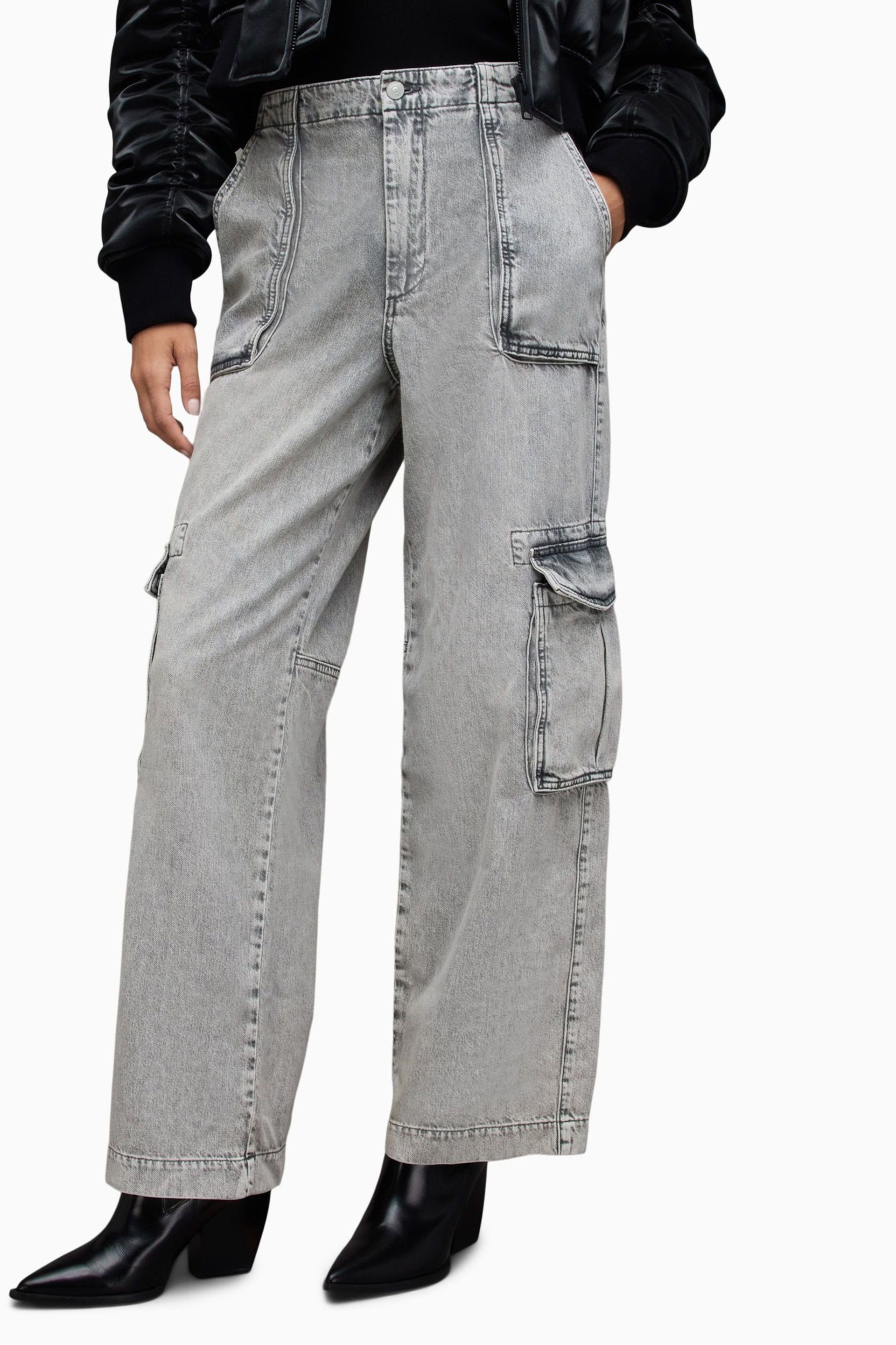 AllSaints Grey Frieda Straight Trousers - Image 1 of 7