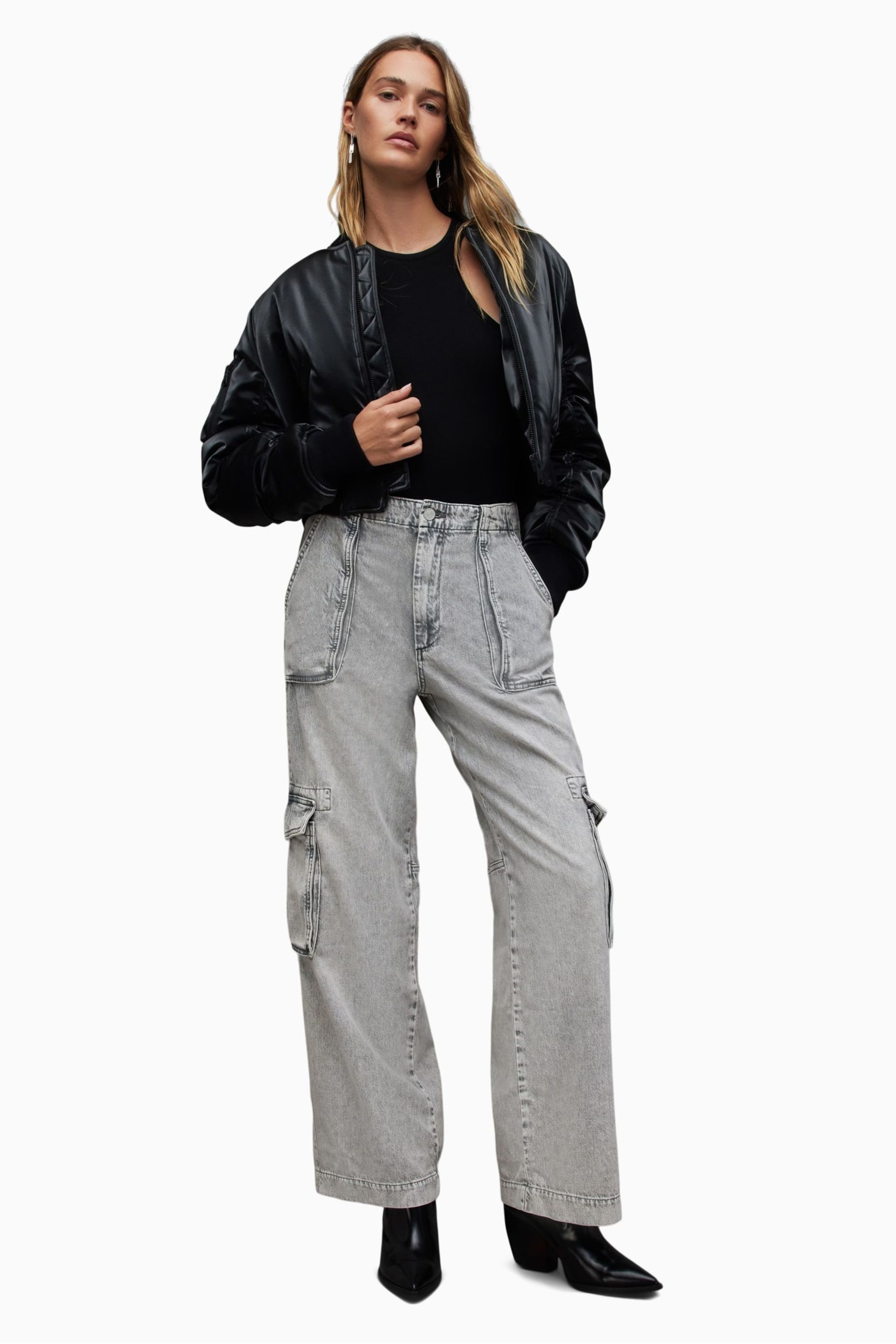 AllSaints Grey Frieda Straight Trousers - Image 2 of 7