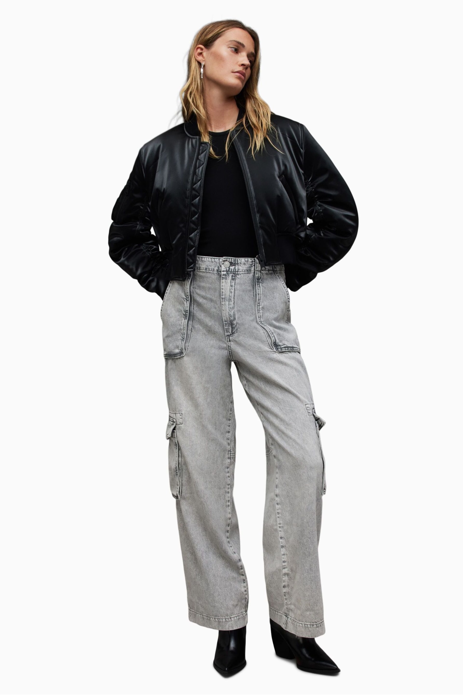 AllSaints Grey Frieda Straight Trousers - Image 4 of 7