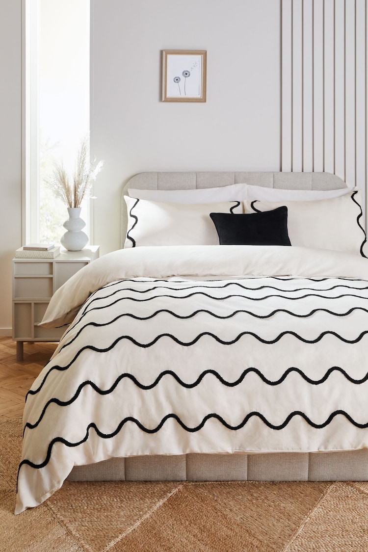 Monochrome Tufted Wave 100% Cotton Duvet Cover and Pillowcase Set - Image 1 of 4