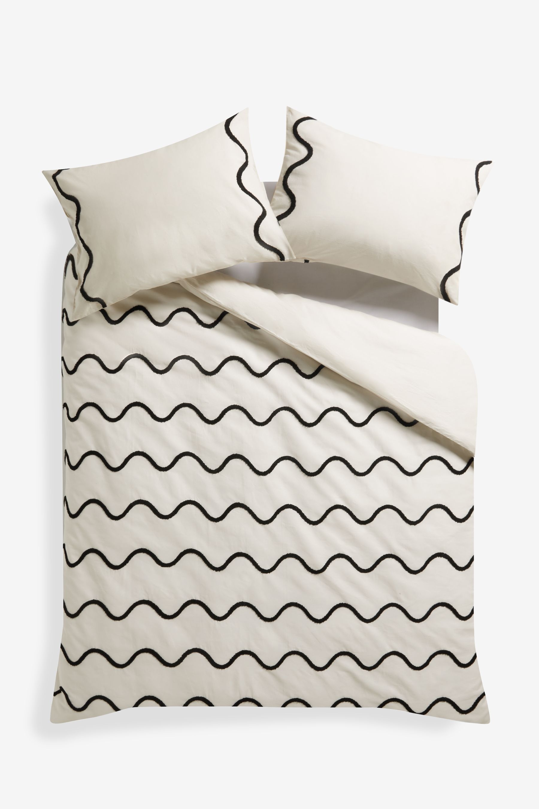 Monochrome Tufted Wave 100 Cotton Duvet Cover and Pillowcase Set