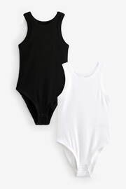 Black/White Cotton Rib High Neck Bodysuits 2 Pack - Image 7 of 10