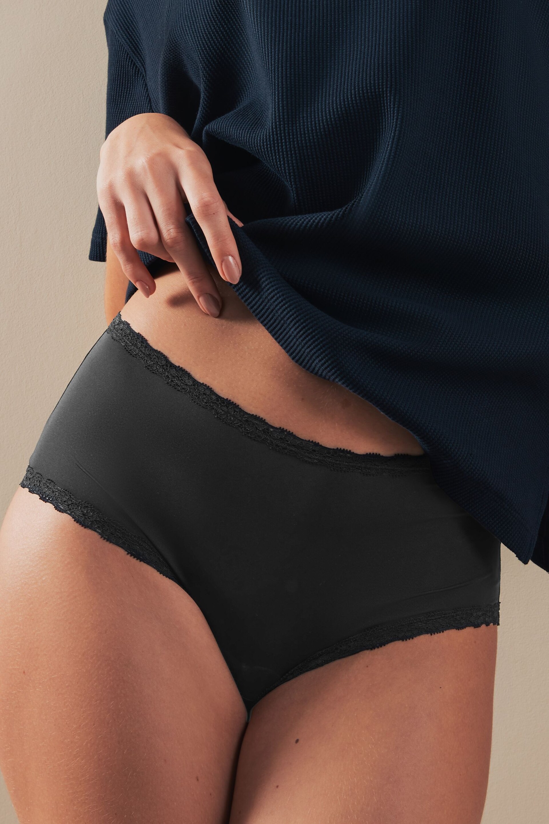Black Midi Microfibre and Lace Trim Knickers 3 Pack - Image 4 of 6