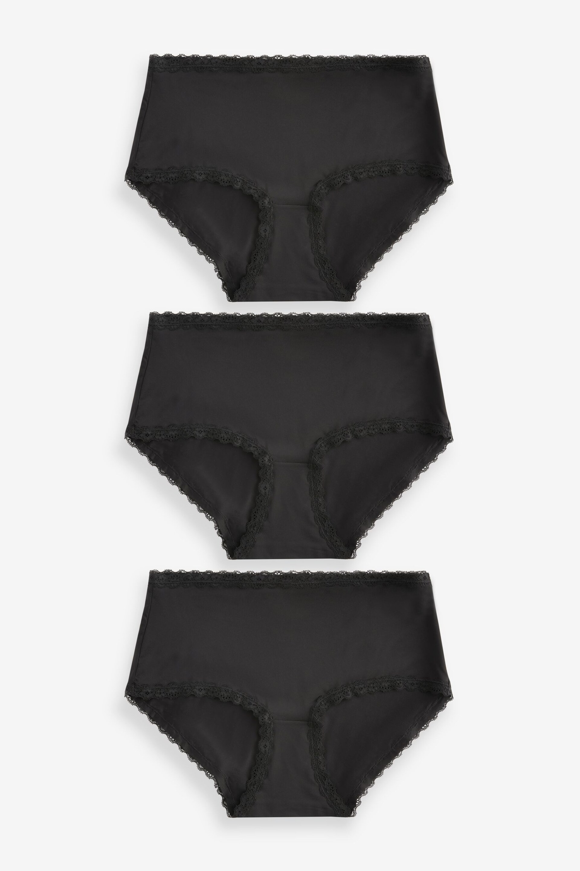 Black Midi Microfibre and Lace Trim Knickers 3 Pack - Image 6 of 6