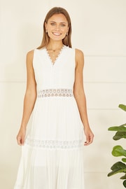 Yumi White Lace Trim Cotton Midi Sun Dress - Image 2 of 5