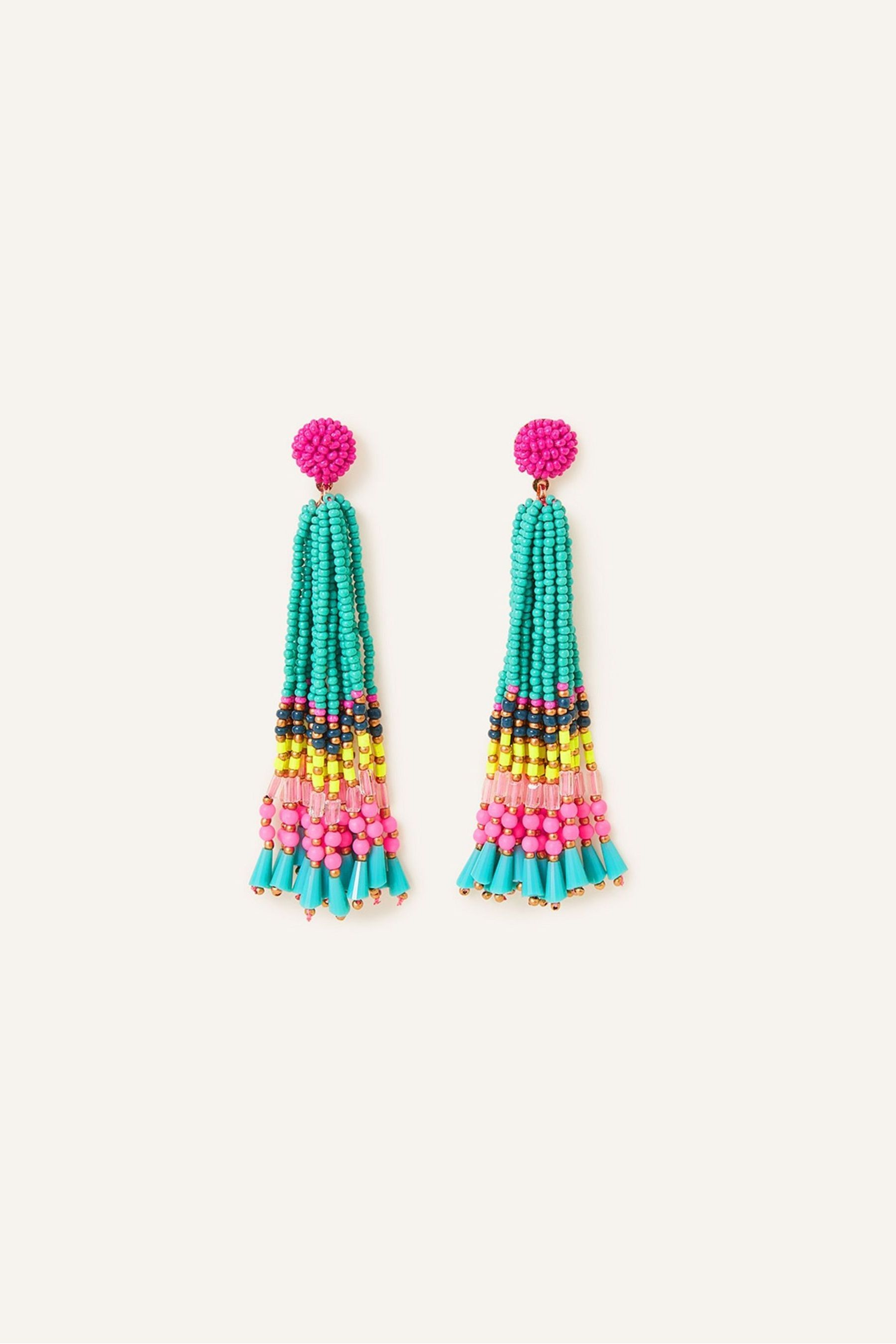 Buy Accessorize Green Beaded Tassel Earrings from Next Luxembourg