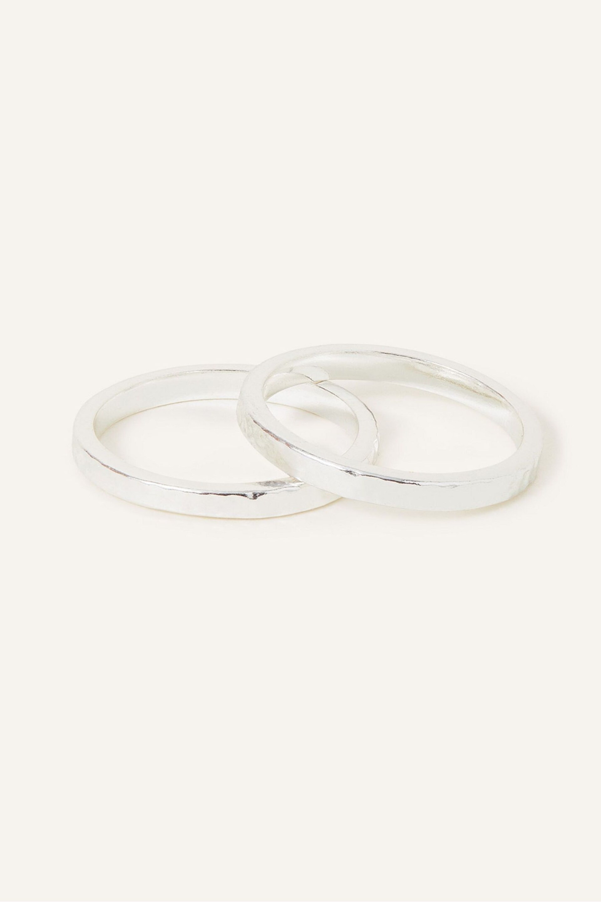 Accessorize Silver Tone Sterling Textured Rings 2 Pack - Image 2 of 3